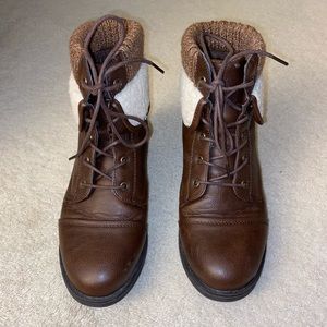 Brown pleather combat boots